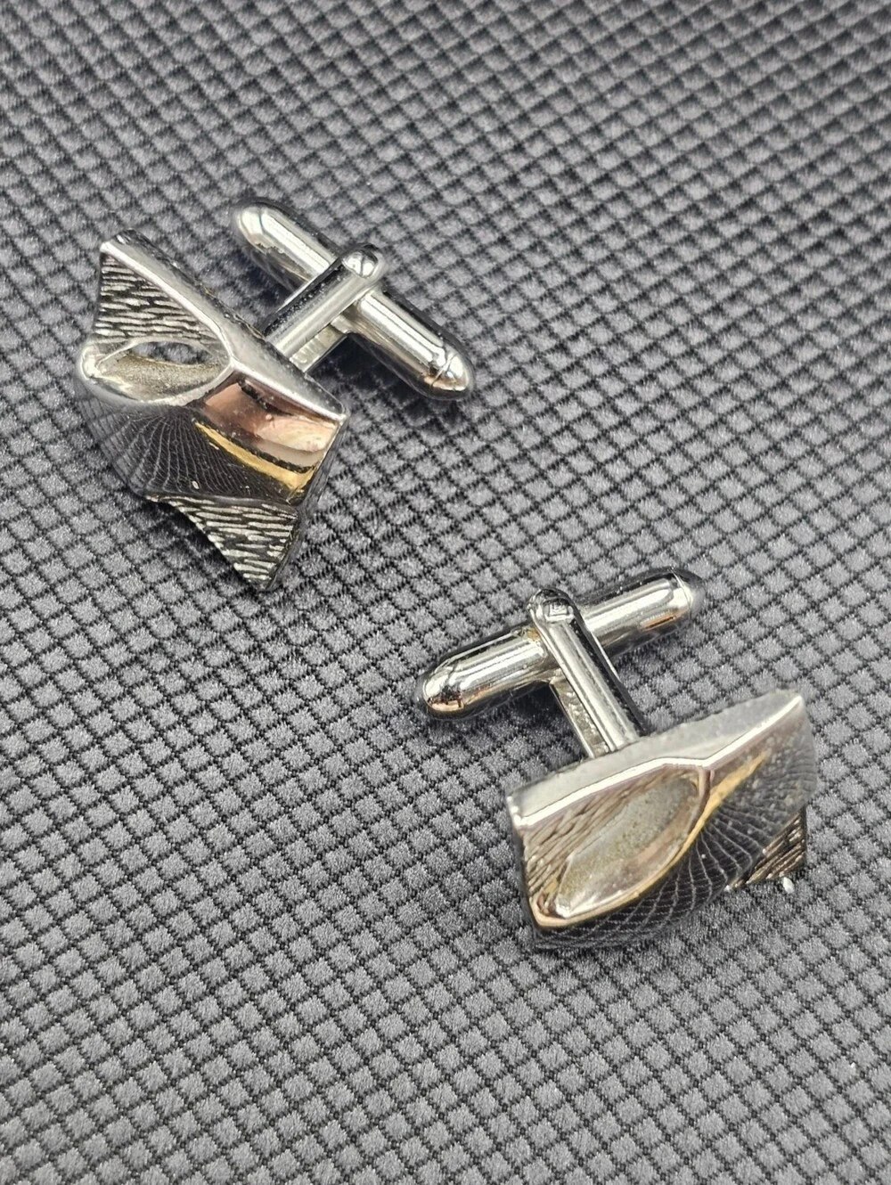 Modern Silver Tone Abstract Design Cufflinks